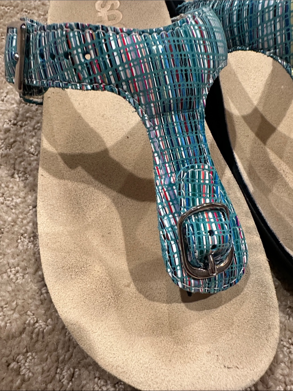 SAS Teal Multicolor Woven T‑Strap Sandals - Picture 6 of 8